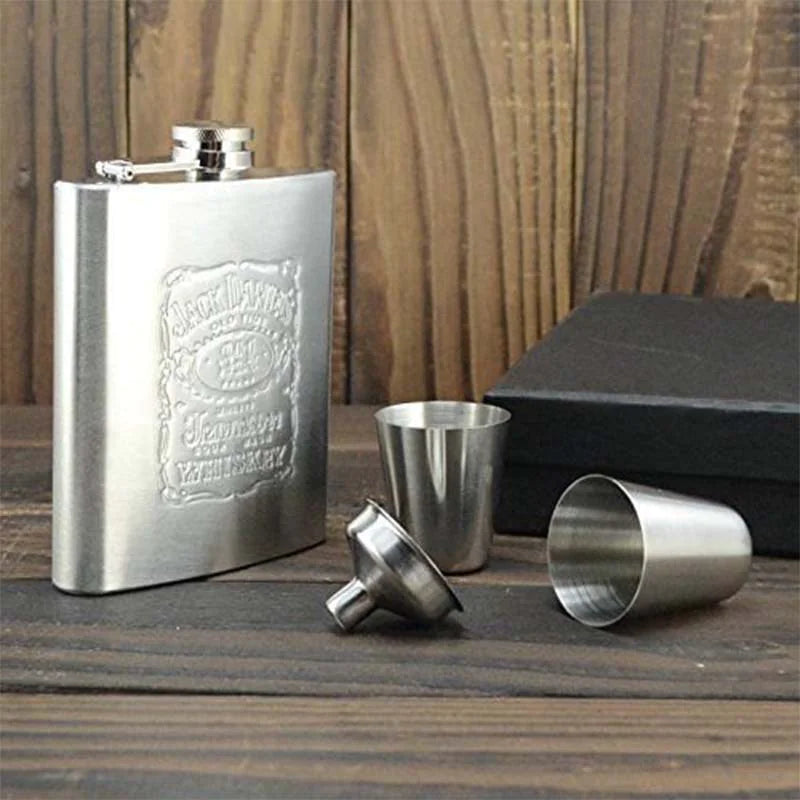 7 oz Stainless Steel Jack Daniels Hip Flask Set