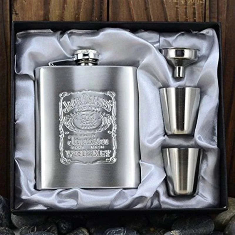 7 oz Stainless Steel Jack Daniels Hip Flask Set