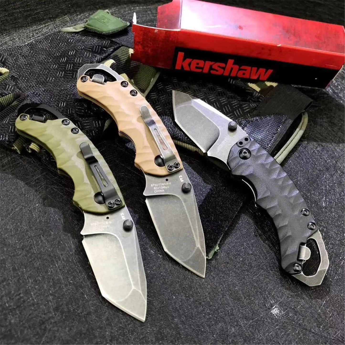 Navaja de combate militar Kershaw de hoja plegable en miniatura